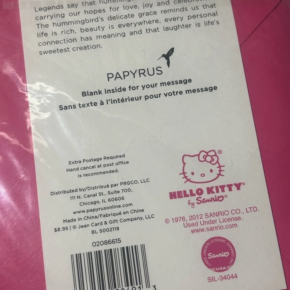 🍀 3 for $25 Hello Kitty Pink Fuzzy Papyrus Card Blank Inside All occasions